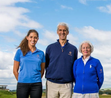 Mungo Park, his daughter Anna, and Sheila Walker help launch the 1st Prestwick Collection at Prestwick Golf Club in Ayrshire (Photo The R&A)