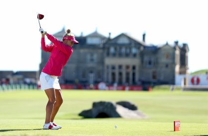  Carly Booth of Scotland on the 18th hole during final practice as a preview for the 2013 Ricoh Women's British Open on the Old Course at St Andrews on July 31, 2013 in St Andrews, Scotland.  (Photo by Warren Little/Getty Images)
