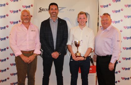  Srixon Amateur Champion Matthew Mallon (centre with trophy) pictured with his Banbridge PGA Professional Jason Greenaway (centre left), Srixon President Leslie Hepsworth (left) and TGI Golf Managing Director Eddie Reid (right).