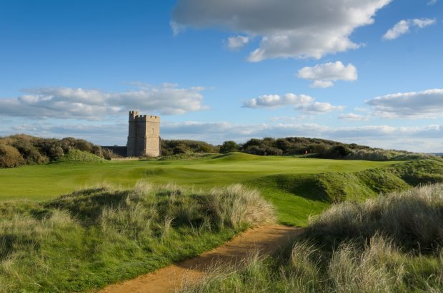 Looking towards the 12th green of Burnham & Berrow, one of the championship links in the Atlantic Links trail