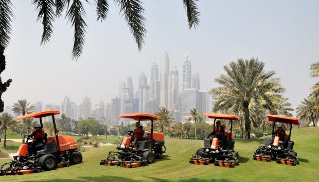 A selection of Jacobsen AR Rotary machines on the course at Emirates Golf Club