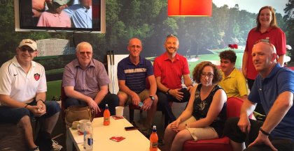 The group at Liverpool Golf Centre with (top right) Alison Lysons, county development officer for the Cheshire Golf Development Group