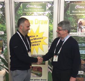 The Worcestershire's Steve Lloyd being congratulated by Highspeed's David Mears on winning a ClearWater system