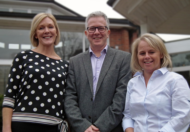 from left: TGI Golf Partnership’s Marketing Manager, Pauline Dale with love.golf founder, Alastair Spink and TGI Golf Partnership Board Member and PGA Professional at Huddersfield Golf Club, Alex Keighley