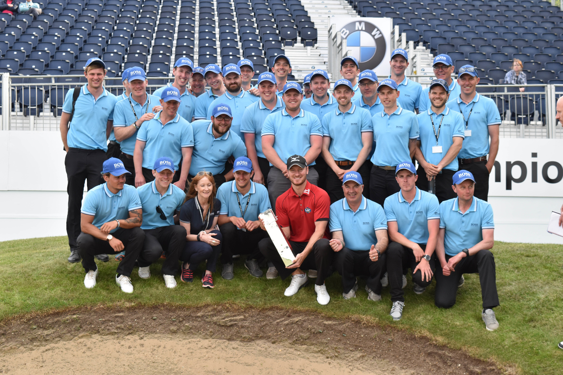 BMW PGA Championship 2016 winner Chris Wood alongside the BIGGA Support Team