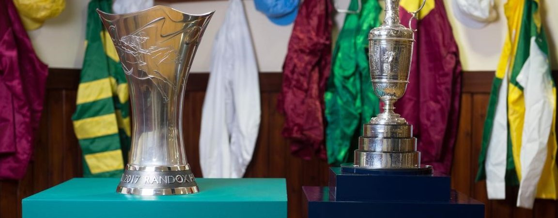 The Grand National trophy and the Claret Jug in the Aintree weighing room (courtesy of The Jockey Club)
