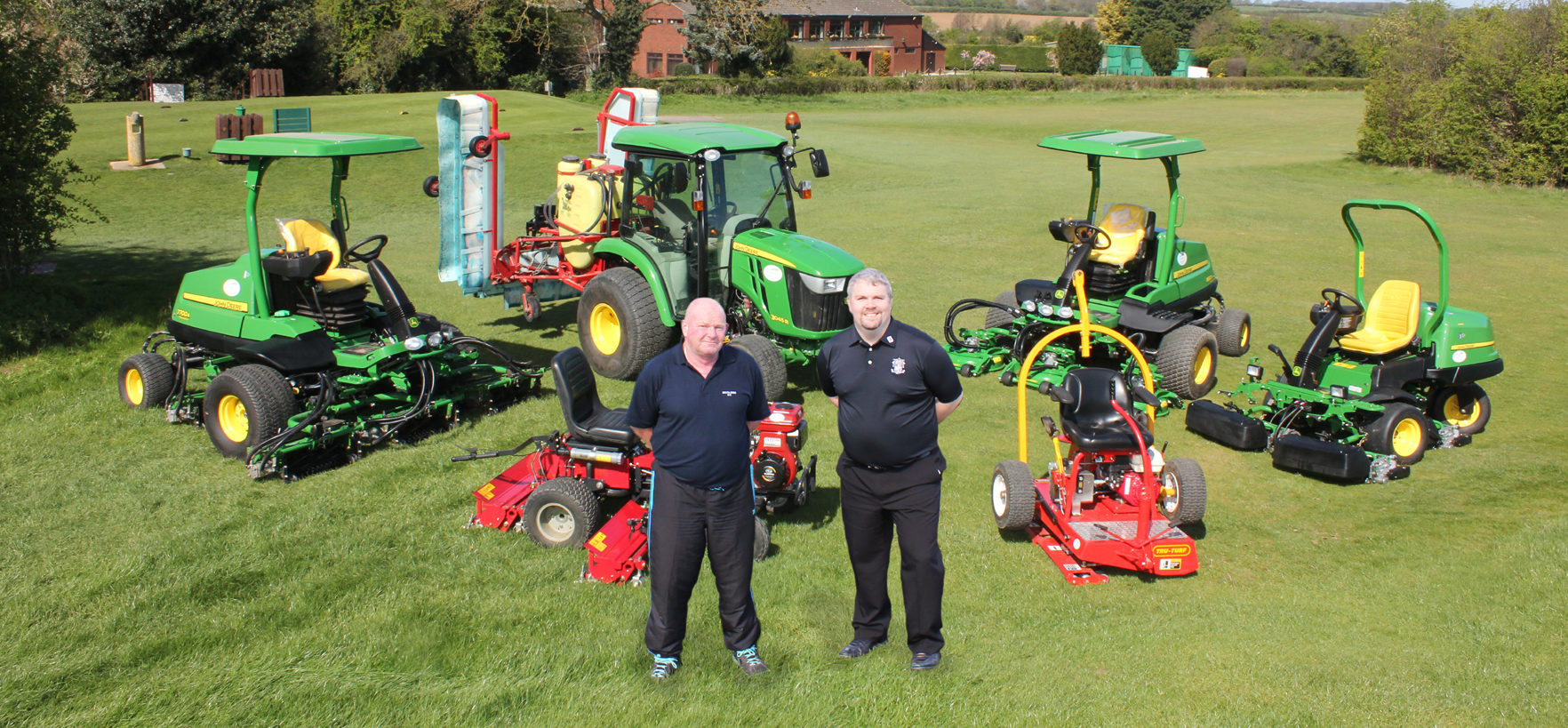 South Beds Golf Club general manager Richard Martin (right) and course manager Tom Hooper with the new John Deere fleet