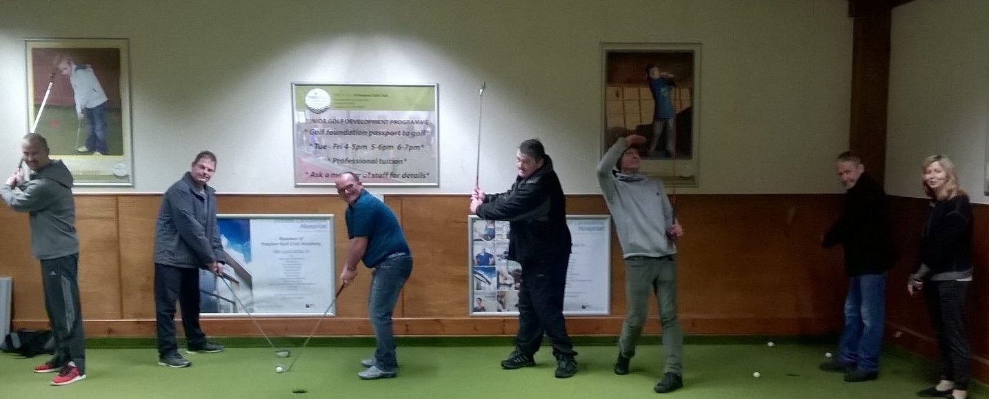 The Preston CSI group are enjoying a relaxed approach to their golf sessions! Organisers Phil Wright (left) and Gwen Hughes (right) join in the fun