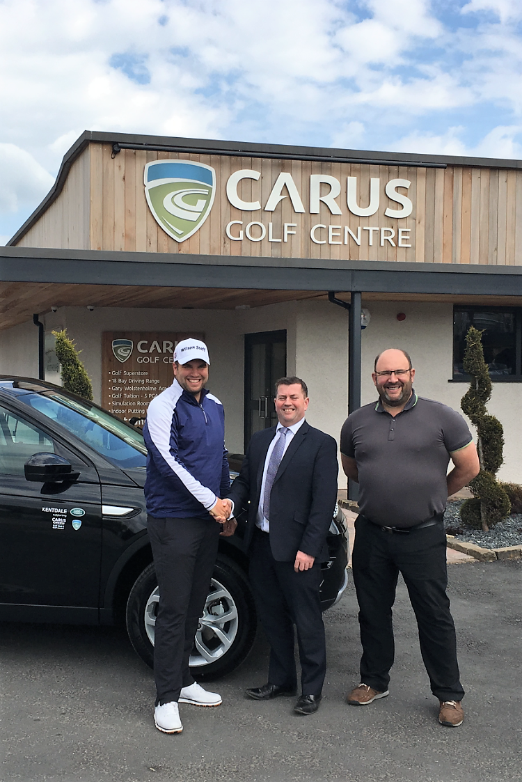  Kenny Curran from Kentdale (centre) presenting a new Land Rover Discovery Sport to Jack Senior (left); with Graham Curtin (right)