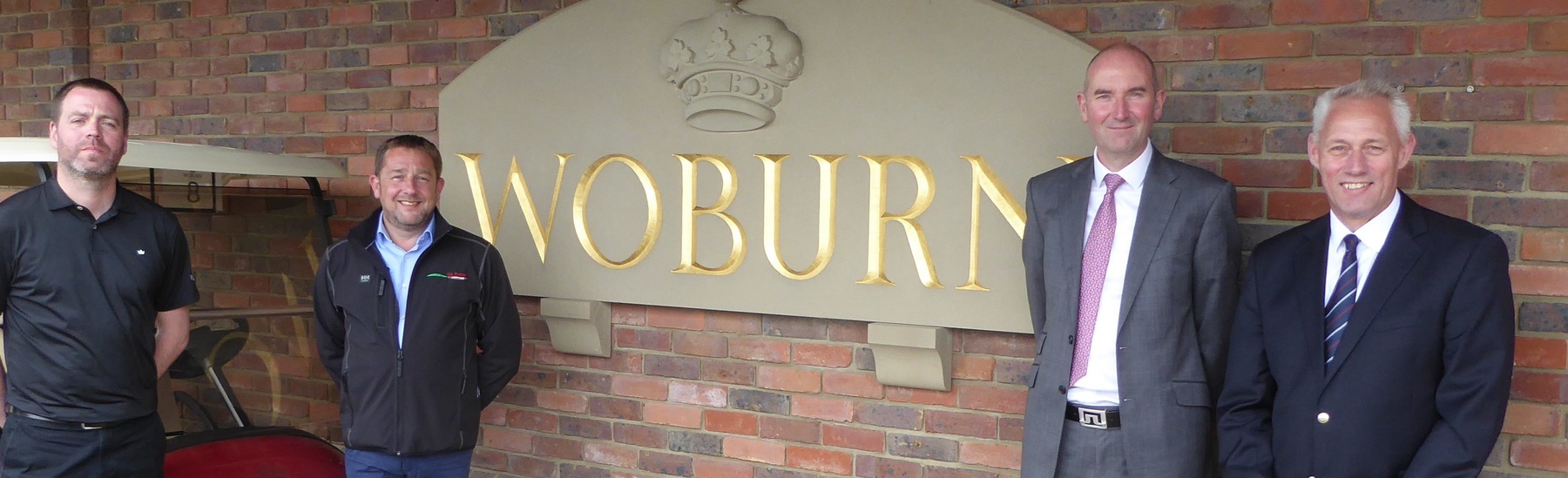 Woburn Golf Club extends 12-year relationship with Club Car (from left) John Clarke, Course Manager at Woburn Golf Club; Charlie Glenister, Managing Director of Oliver Landpower; Jason O’Malley, Managing Director of Woburn Golf Club and Kevin Hart, Sales Director Golf for EMEA, at Club Car) 