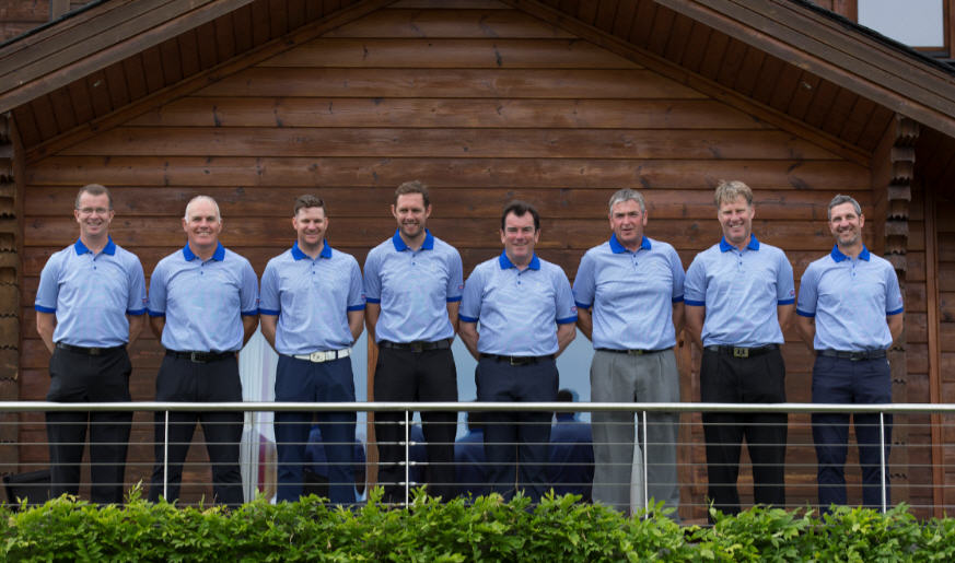 (from left) Martyn Thompson (vice captain), Phillip Archer, Christopher Currie, Christoper McDonnell, Albert MacKenzie (captain), Garry Houston, Andrew Raitt and Cameron Clark (vice-captain)