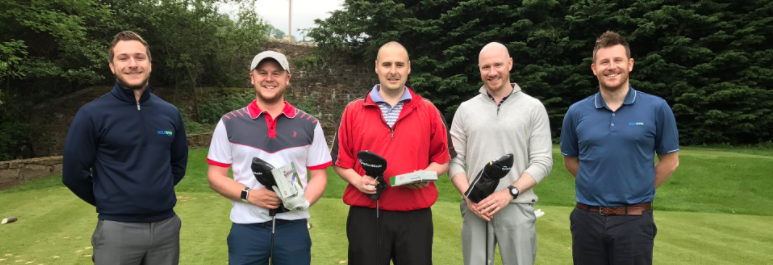 Happy golfers Jeff, John and Chris with GolfNow’s Ryan Bell and Nicolaus Stewart