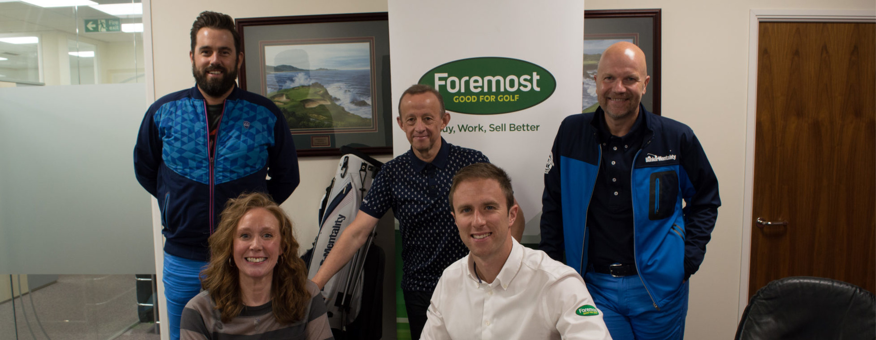 From left: Jonathan Worthy - Southern Sales Director; Tamasine Green - Managing Director; Robert Hart – Creative Director; Chris Glenday - Approved Supplier Manager - Foremost Golf; Brian Mair - Northern Sales Director 

