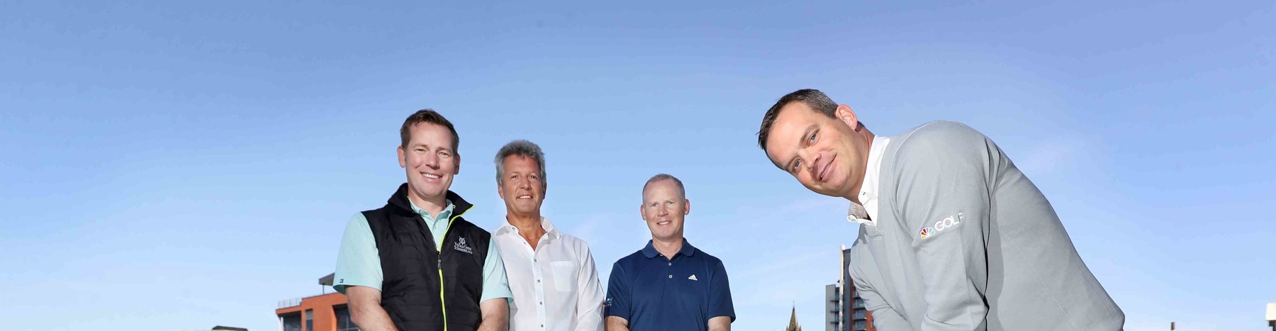 Pictured at the official opening of GolfNows new international offices in Belfast are (l-r) GolfNow Vice President Brian Smith, Invest Northern Ireland Chairman Mark Ennis, BRS Golf co-founder Rory Smith and Mike McCarley, President, Golf, NBC Sports. The new £1.1 million, state-of-the-art office space, which overlooks the River Lagan at City Quays, is staffed currently by 71 employees, a workforce that has more than doubled in size since GolfNow opened its first office in Belfast in September 2014.