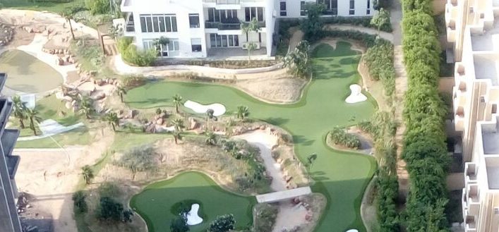 A roof-top view of the putting course at M3M