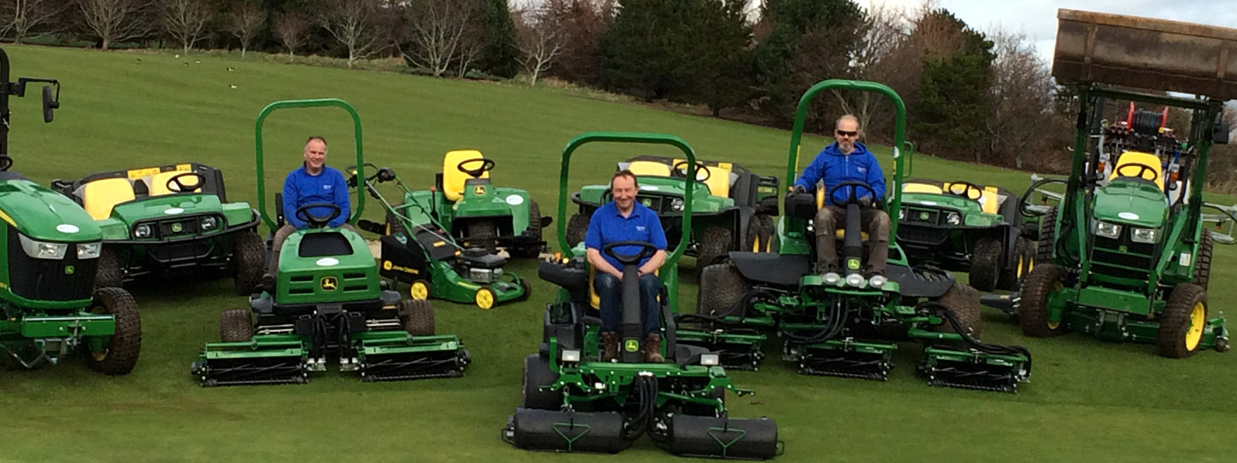 The Potters Point greens staff with their new John Deere course maintenance fleet (left to right): Charlie Jackson, head greenkeeper Eamonn Delaney and Chris Doyle
