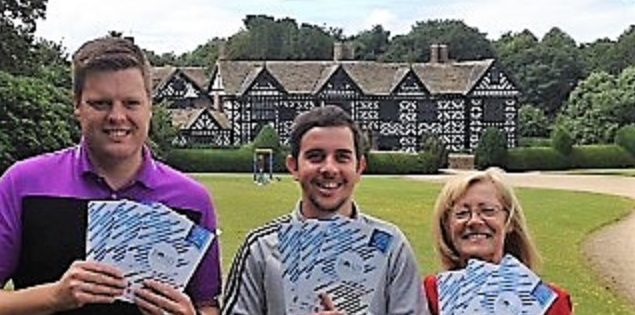 (from left) Andy Leigh, Golf Foundation, with Adam McAlister and Debbie Barber, England Golf club support officers for Lancashire, with the brochures promoting Get into golf activities as part of the Road to the Open