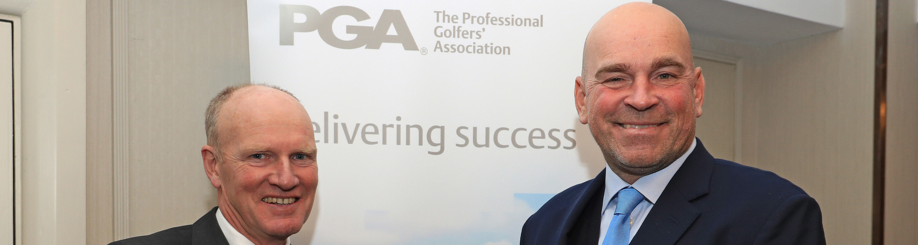 Thomas Bjorn of Denmark receives the PGA Recognition Award from PGA Captain John Heggarty during the PGA Lunch at The Grosvenor House Hotel  in London  (Photo by Andrew Redington/Getty Images) *** Local Caption *** Thomas Bjorn; John Heggarty