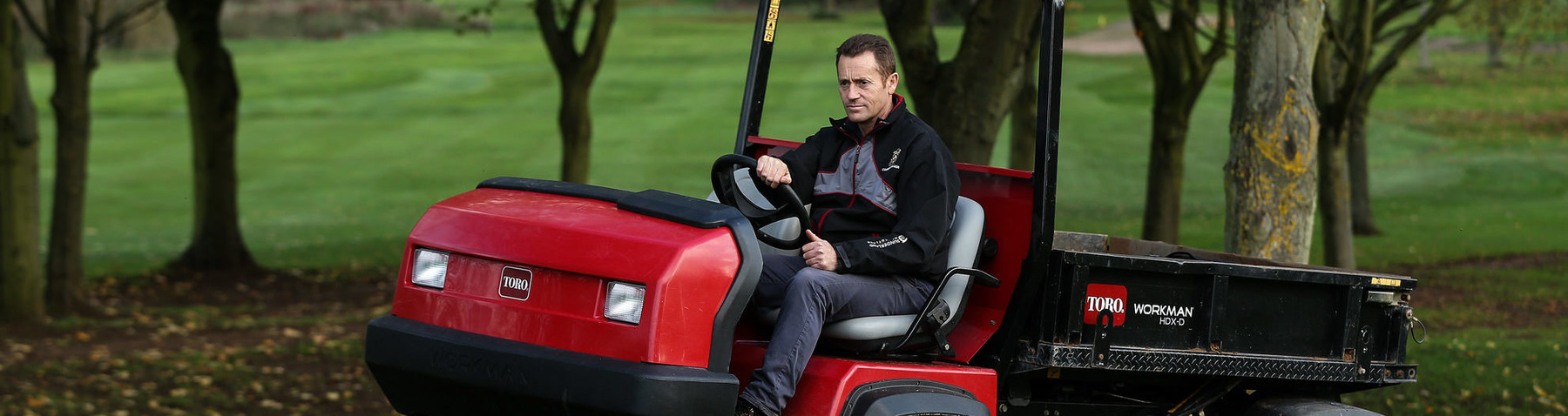 Nigel Broadwith, course manager at John O’Gaunt Golf Club, on one of the club’s seven Toro Workman utility vehicles