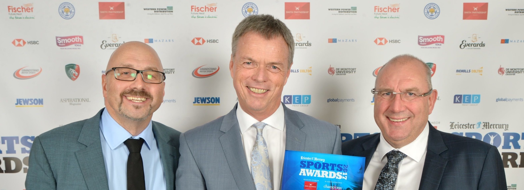 Leicester Mercury Sports Awards 2017. Lifetime Achievement Award, winner Gary Wolstenholme, MBE, with Mark Clemmit ( left) and sponsor Chris Davies of Global Payments.PICTURE CHRIS GORDON