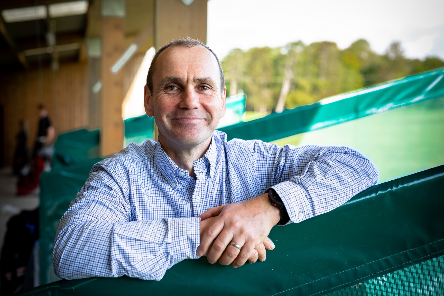 Professor Geoff Lovell at the driving range at Hartpury