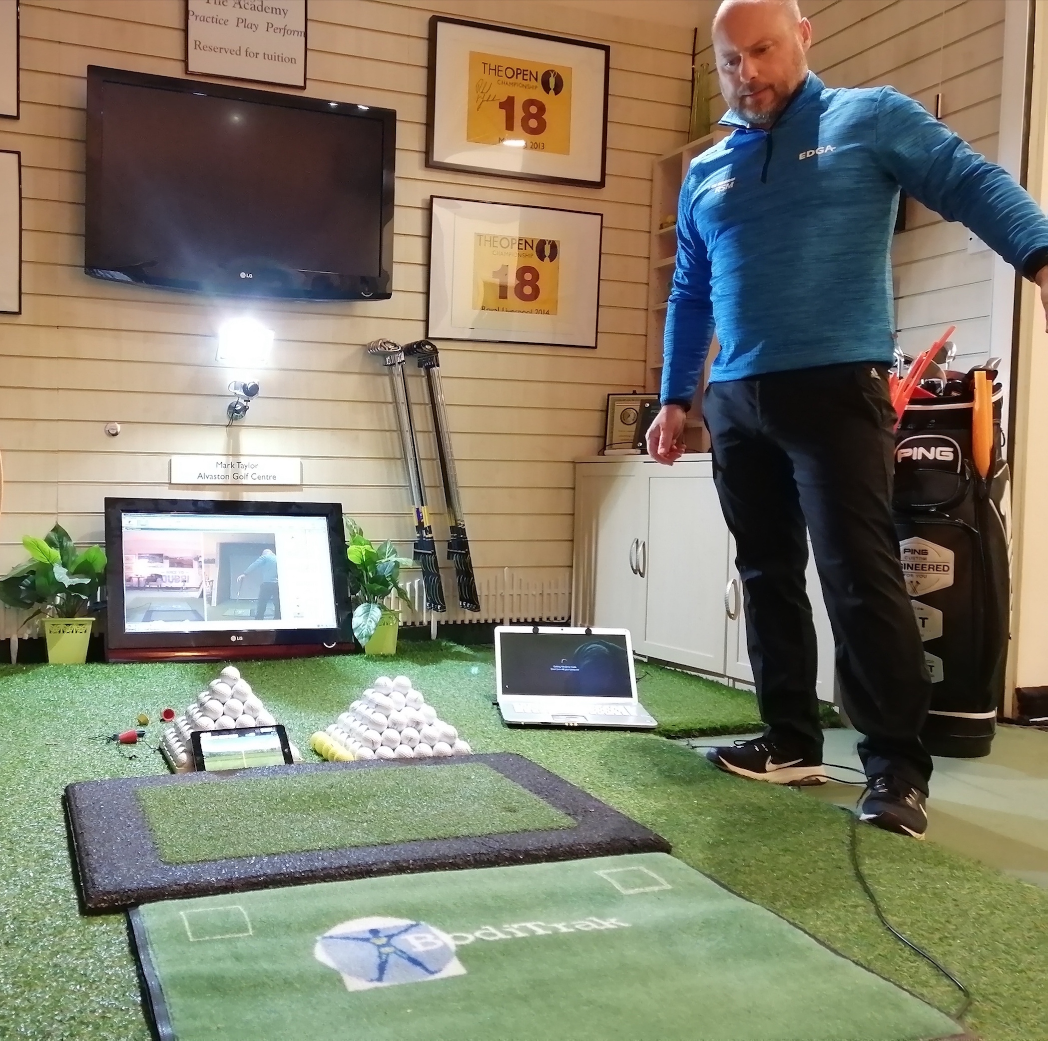 PGA Coach Mark Taylor learns to use the technology in studio conditions