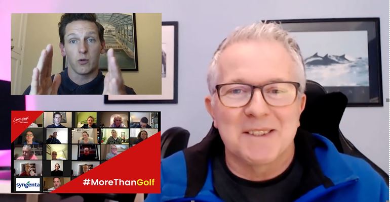 love.golf Head Coach Alastair Spink (pictured right), Kirk Vallis (inset, top left), love.golf coaches and event attendees (inset, bottom left)