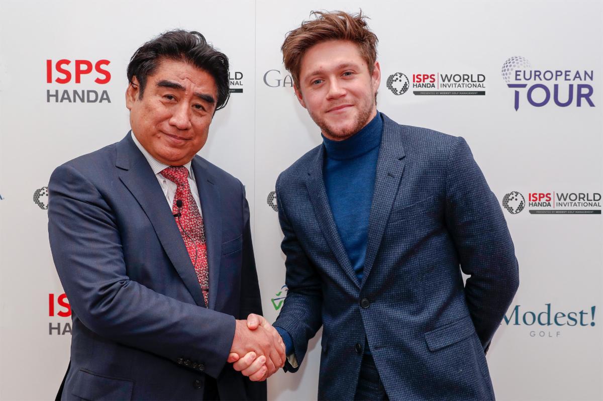 ISPS HANDA Founder and Chairman, Dr Haruhisa HANDA with Modest! Golf Management owner Niall Horan 