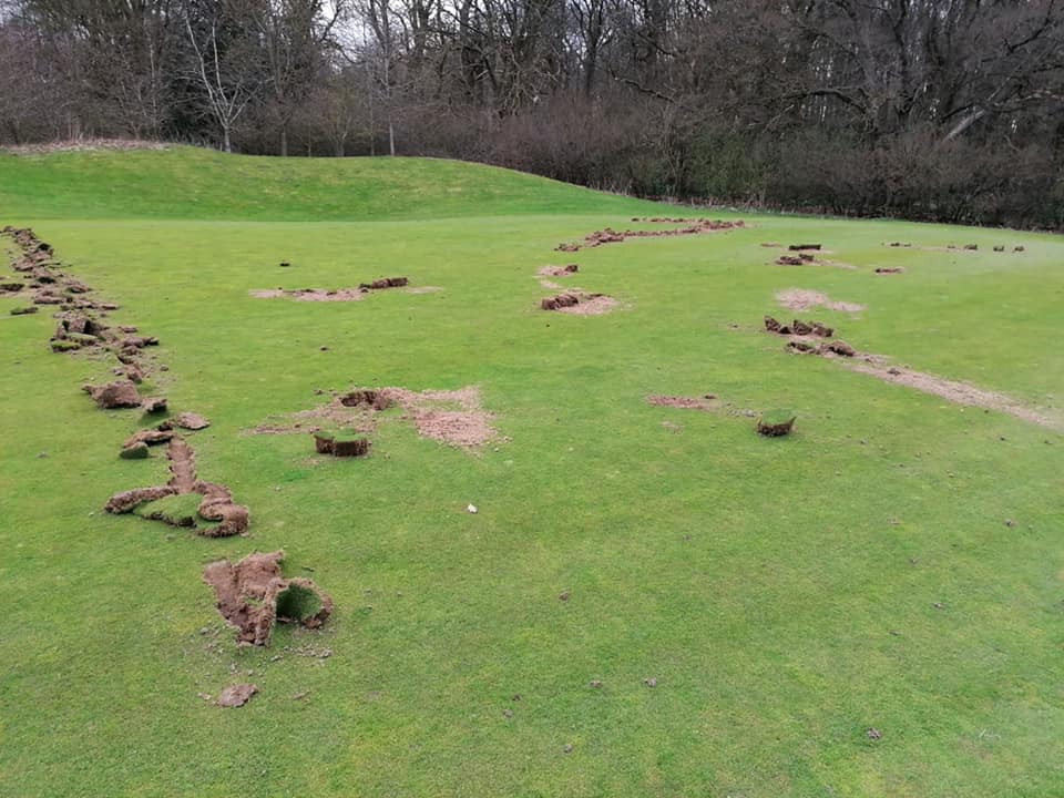 Six greens at Sprowston Manor were partially dug up by vandals