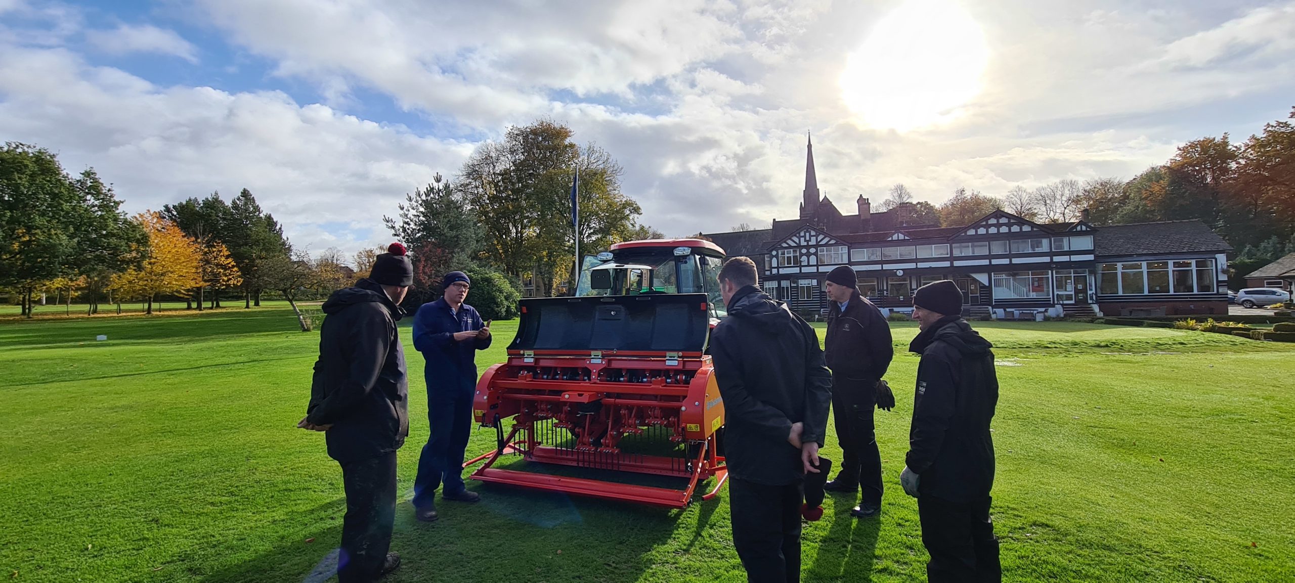 Worsley GC's greenkeeping team receive a full product briefing following the arrival of their new Wiedenmann Terra Spike