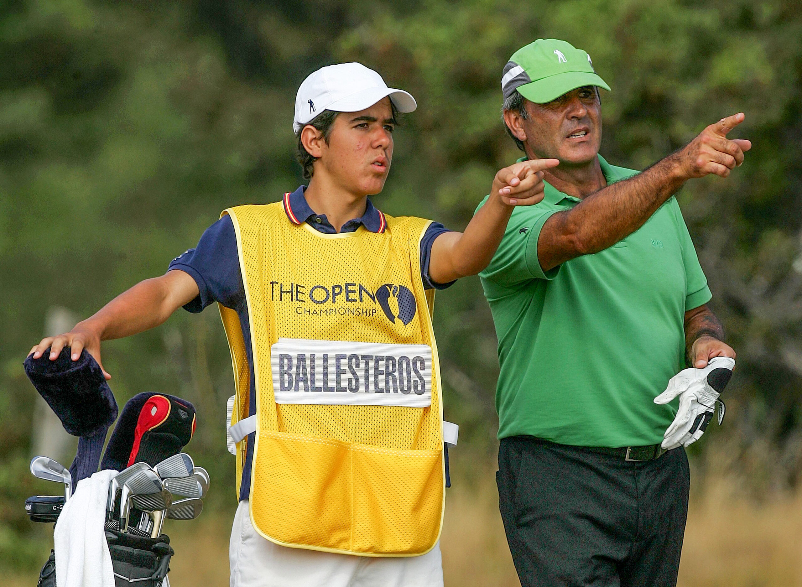 HOYLAKE, UNITED KINGDOM - JULY 21:  Seve Ballesteros of Spain discusses a shot with his son and caddy Baldomero during the second round of The Open Championship at Royal Liverpool Golf Club on July 21, 2006 in Hoylake, England.  (Photo by David Cannon/Getty Images)