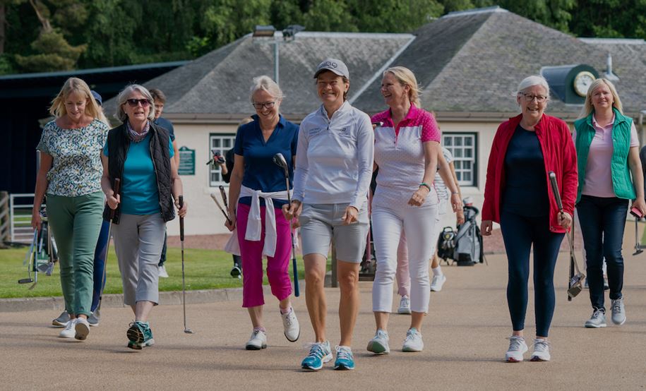 Catriona Matthew leads the newcomers out onto the golf course