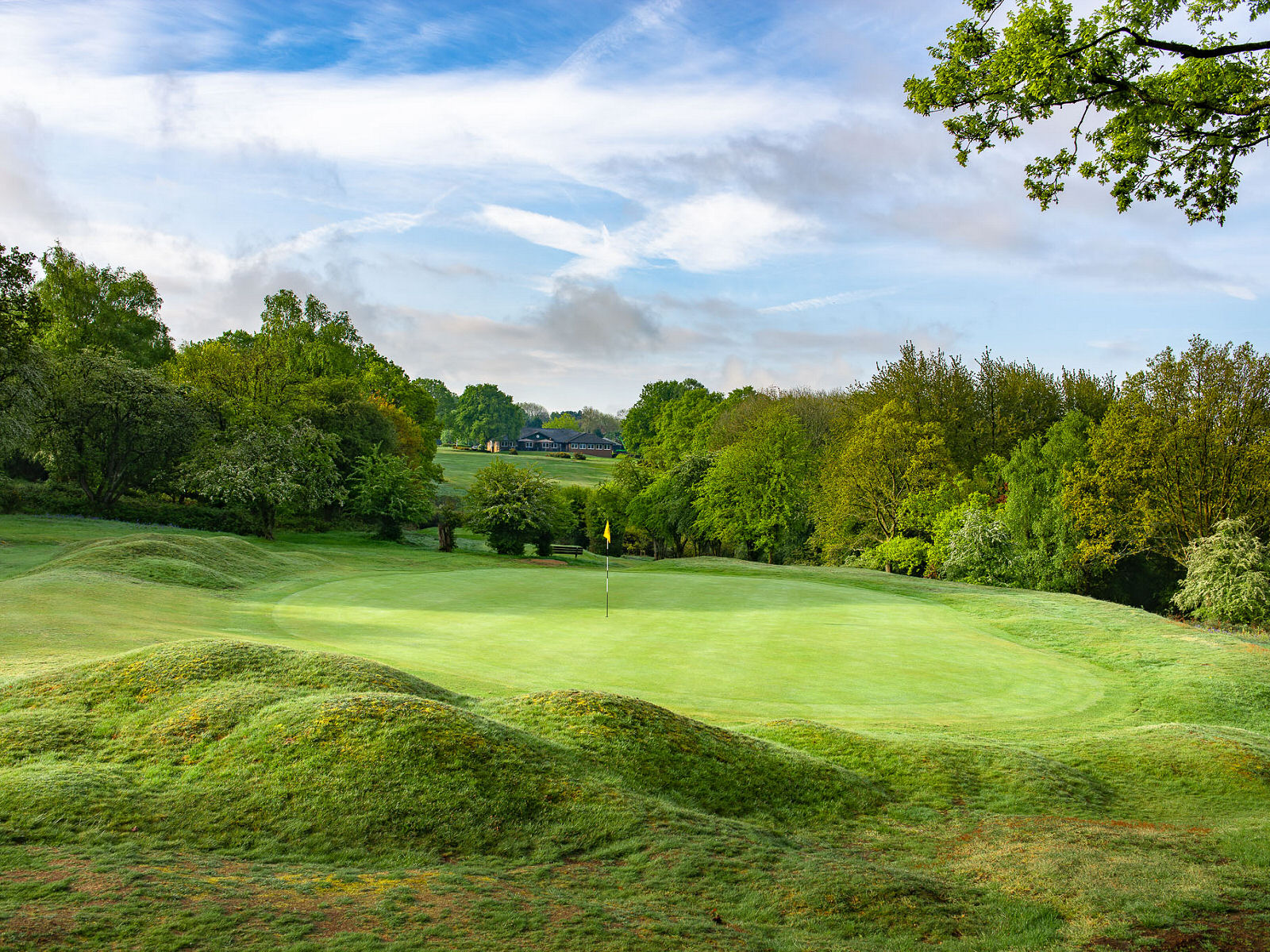 Looking across the 17th green to the 18th fairway and clubhouse at Berkhamsted Golf Club (Photo: Andy Hiseman)
