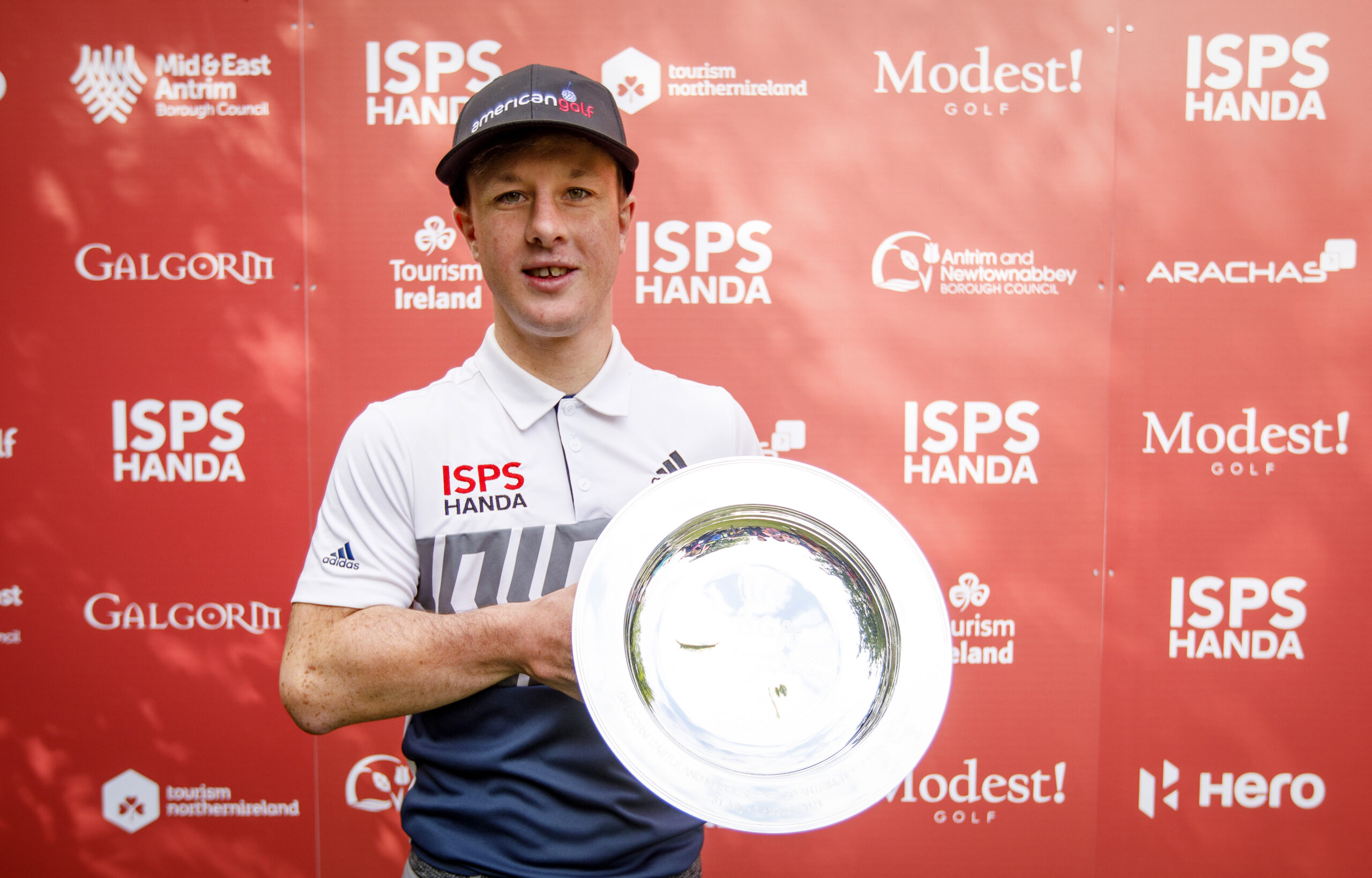 Brendan Lawlor of Ireland poses with the trophy after winning the EDGA ISPS HANDA World Disability Invitational at Galgorm Spa &amp; Golf Resort