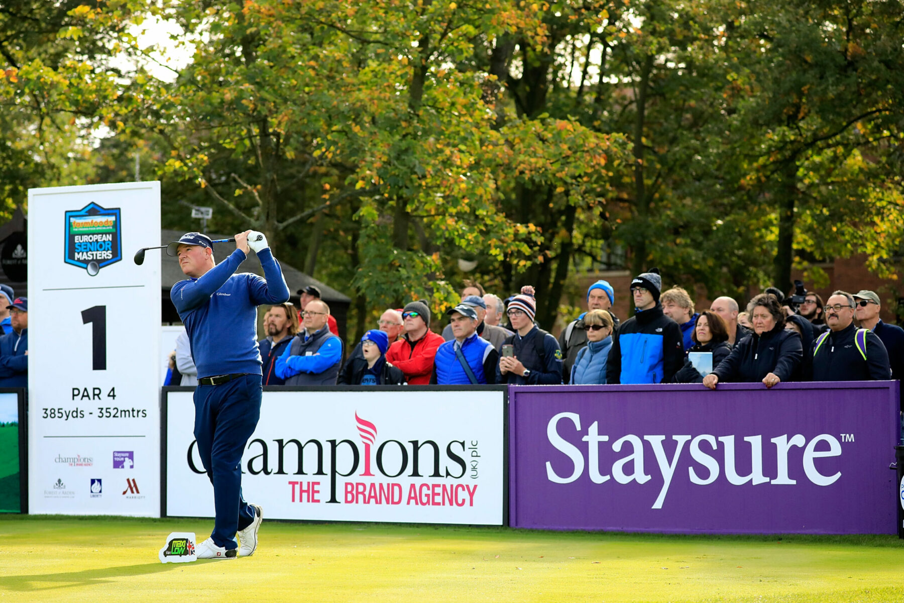 Peter Baker of England in action on Day Three of the Farmfoods European Senior Masters at Forest Of Arden Marriott Hotel &amp; Country Club on October 7, 2018 in Birmingham, England.  (Photo by Phil Inglis/Getty Images)
