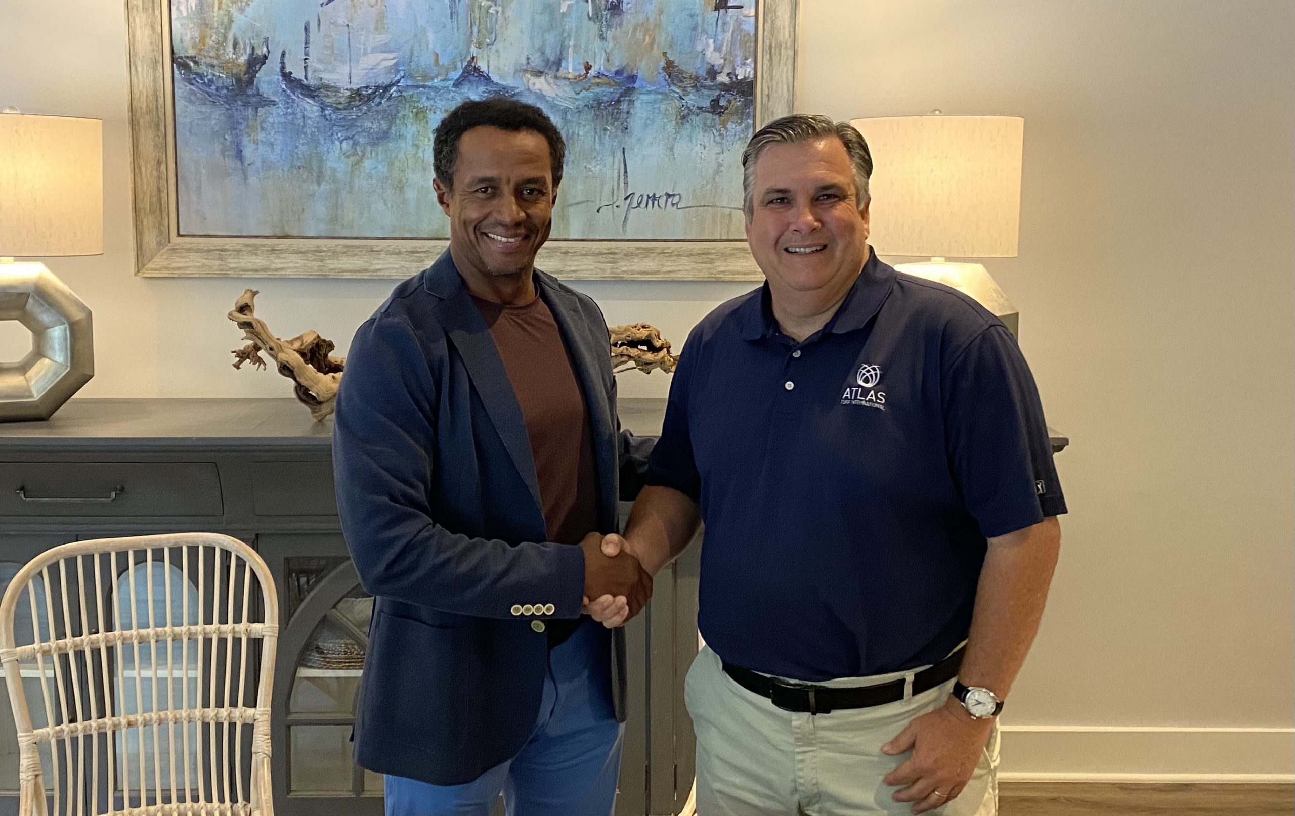 Golf Saudi CEO Majed Al Sorour and Atlas Turf President John Holmes 