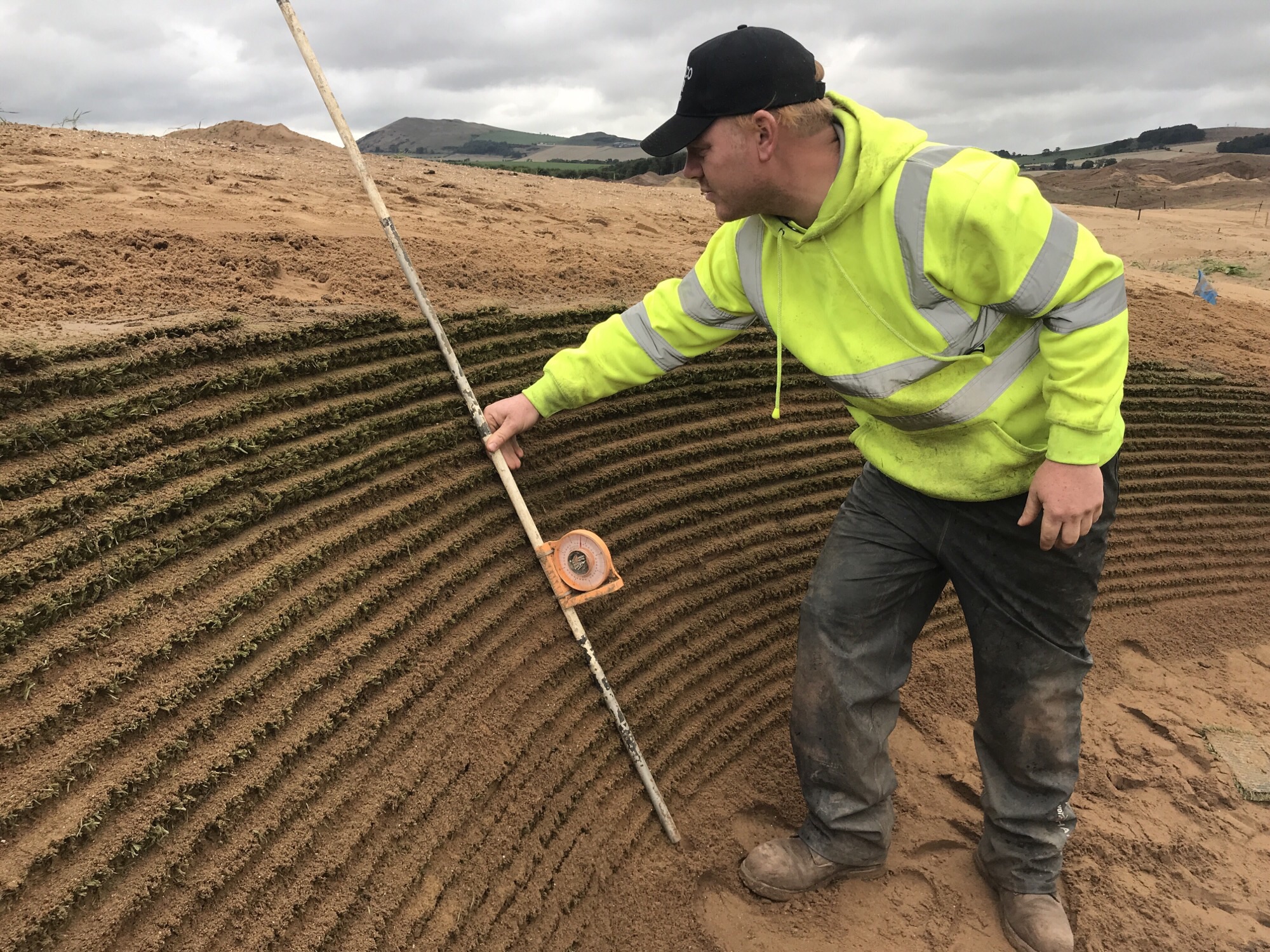 EcoBunker's Llewelyn Matthews on site at Dumbarnie Links