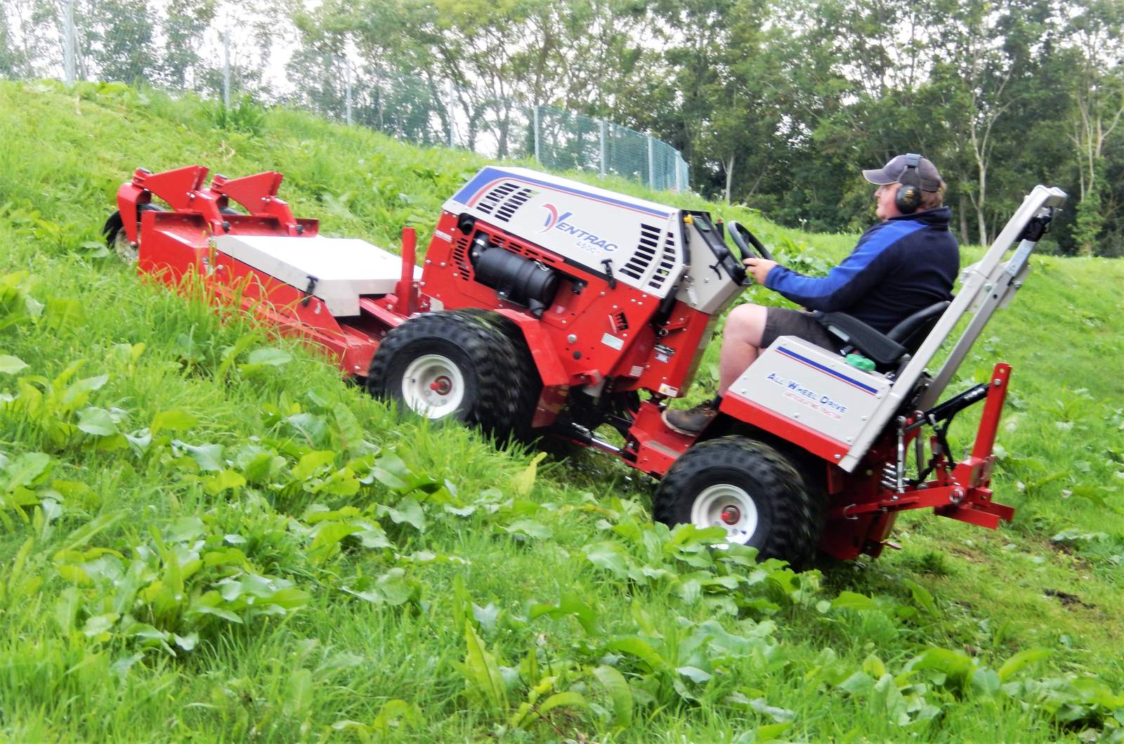 Mowing the new reservoir retention wall is safe and easy with the Ventrac