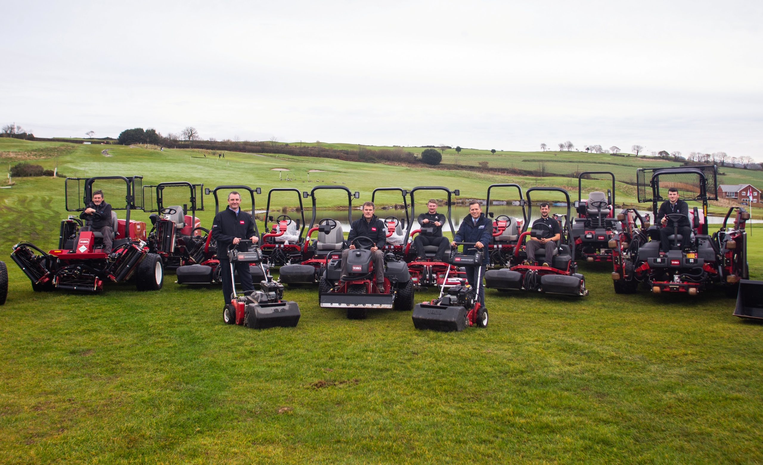 Boringdon Park course manager Justin Austin; Steve Dommett, Devon Garden Machinery; David Timms, Reesink Turf-care