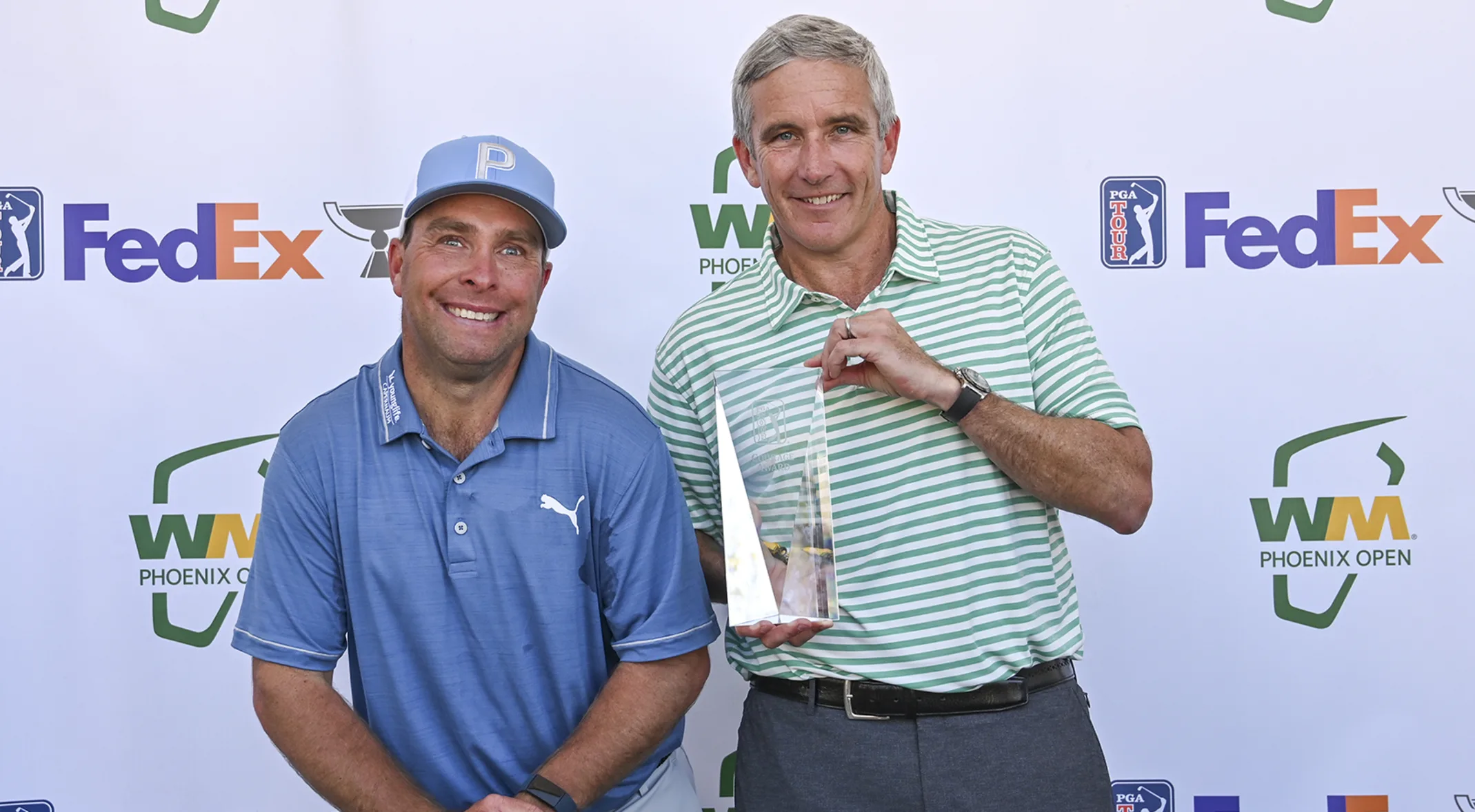 PGA Tour commissioner Jay Monaghan with Courage Award winner DJ Gregory