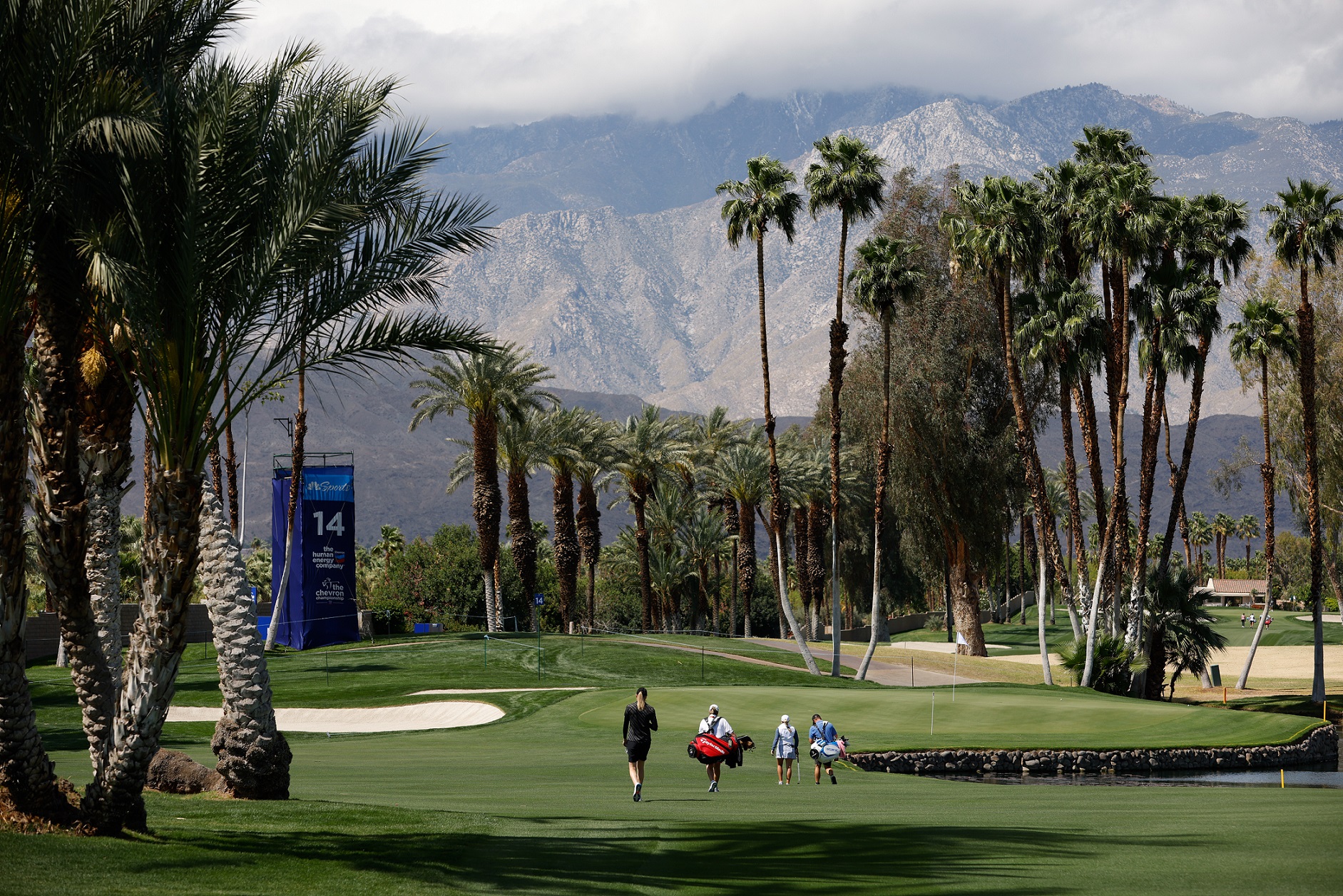 Players on the 14th hole during a practice round at the 2022 The Chevron Championship at Dinah Shore Tournament Course at Mission Hills Country Club in Rancho Mirage, Calif. on Monday, March 28, 2022. (Kyle Laferriere/IMG)