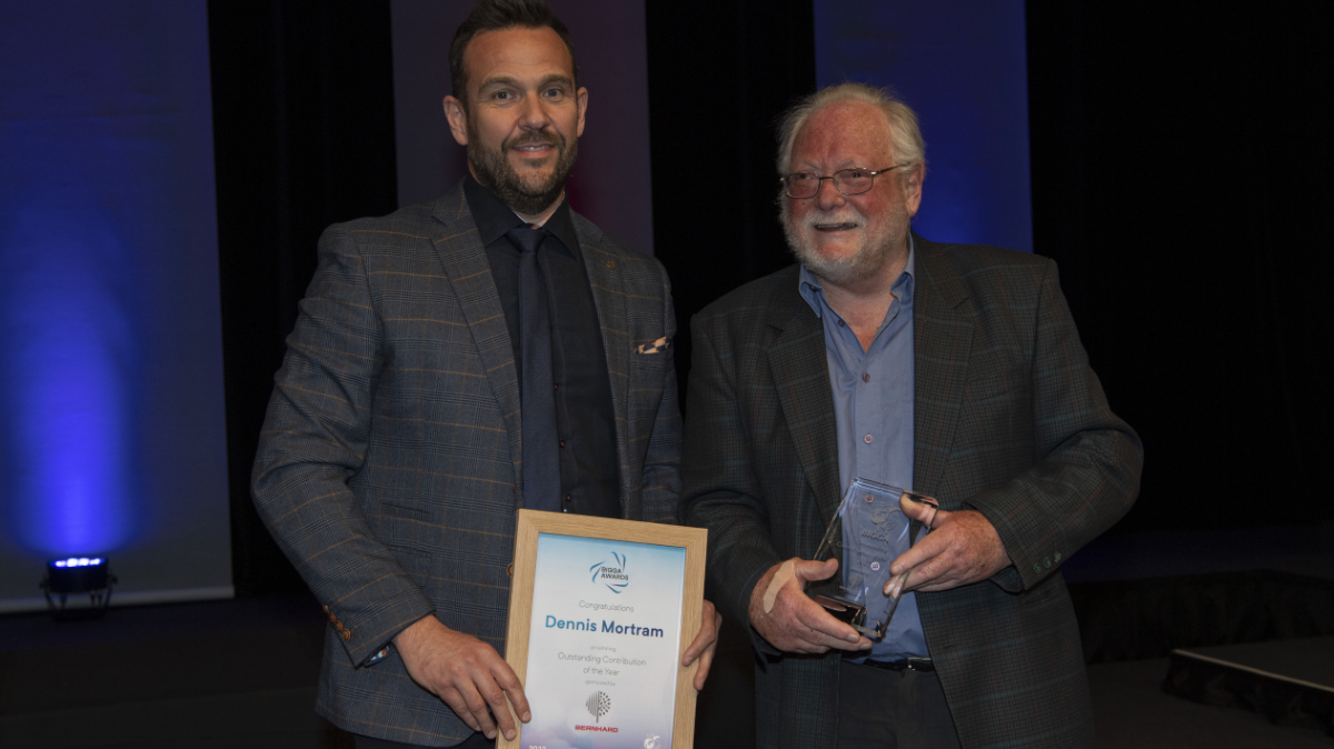 Dennis Mortram (right) was presented with the Outstanding Contribution of the Year Award by Steven Nixon of Bernhard and Company