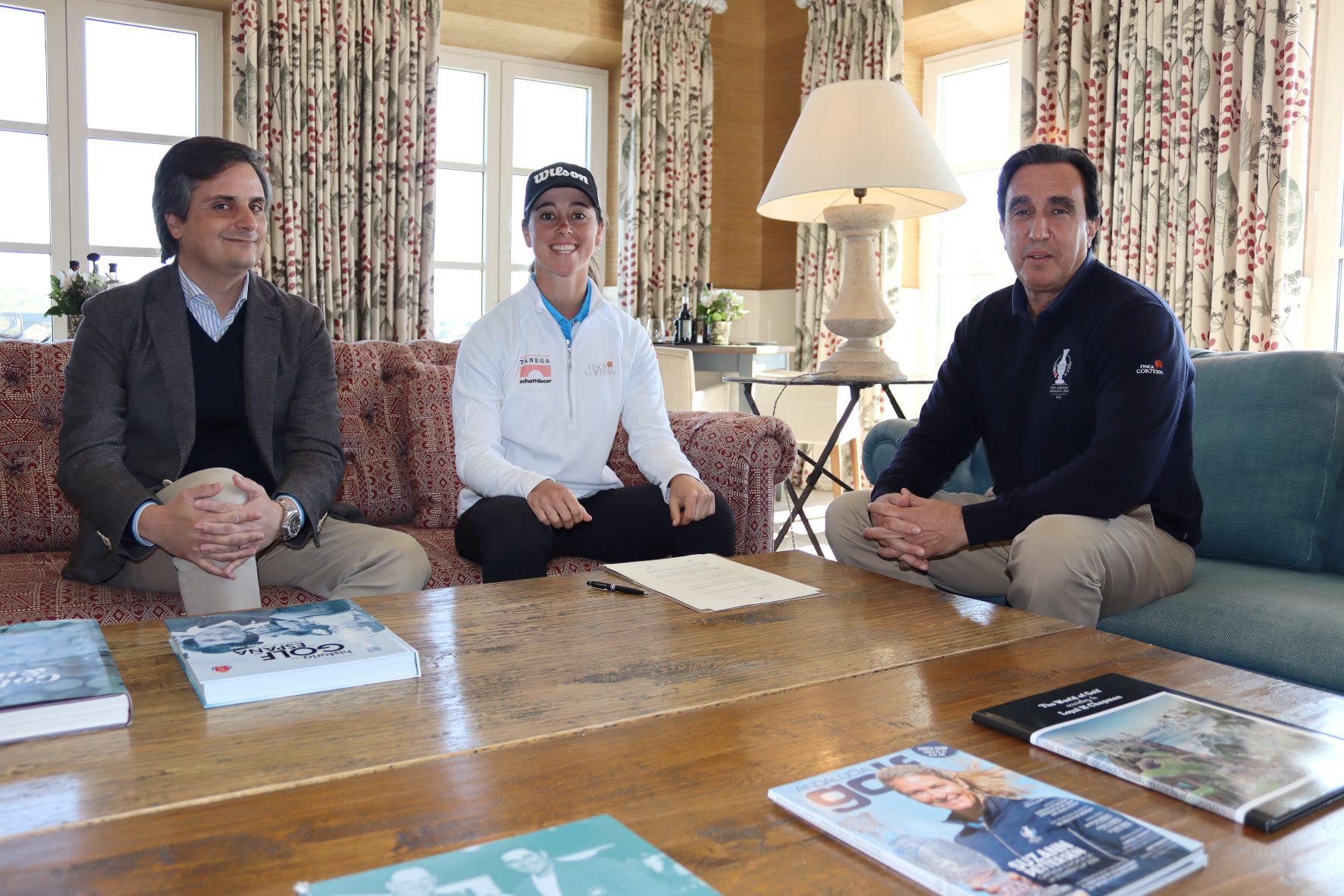 Finca Cortesin's General Manager of Golf &amp; Leisure Francisco de Lancastre David and
MD Vicente Rubio Mörch with new resort ambassador Nuria Iturrioz