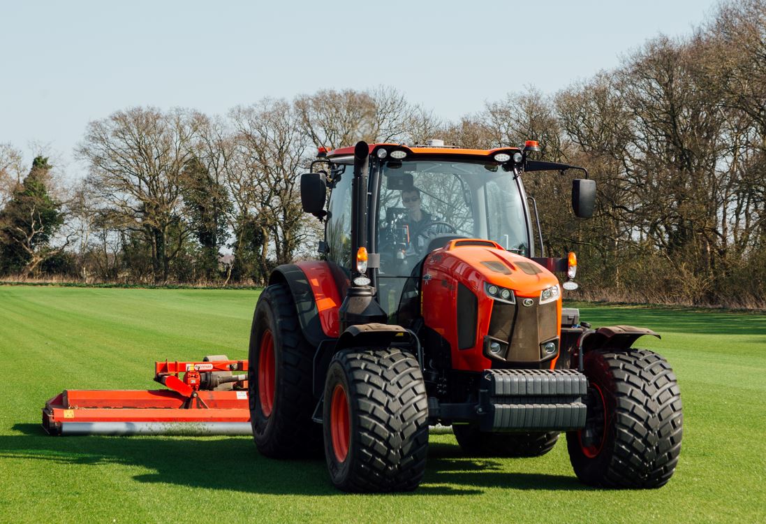 Tillers Turf is putting its Kubota M6-142 tractor to work with a range of implements, from specialist drainage equipment to this rotary mower