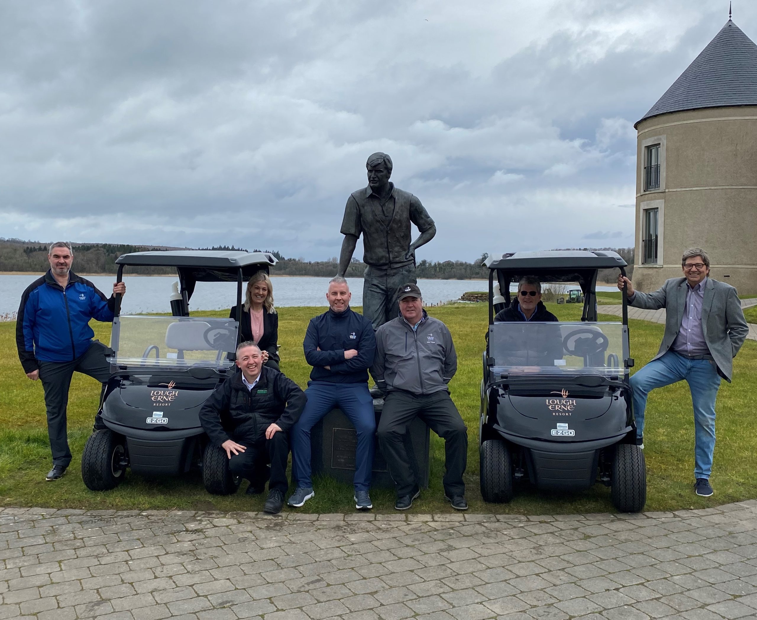 Roy Cathcart (Lough Erne Resort Services Manager); Joanne Walsh (General Manager, Lough Erne Resort); Andrew Ferguson (General Manager at Broderick Machinery); Barry McCauley (Golf Operations Manager, Lough Erne Resort); Damien Mooney (Lough Erne Resort Golf Professional); Jeff Mahon (Tru Hotels and Resorts) and Mark Ward (Tru Hotels and Resorts)