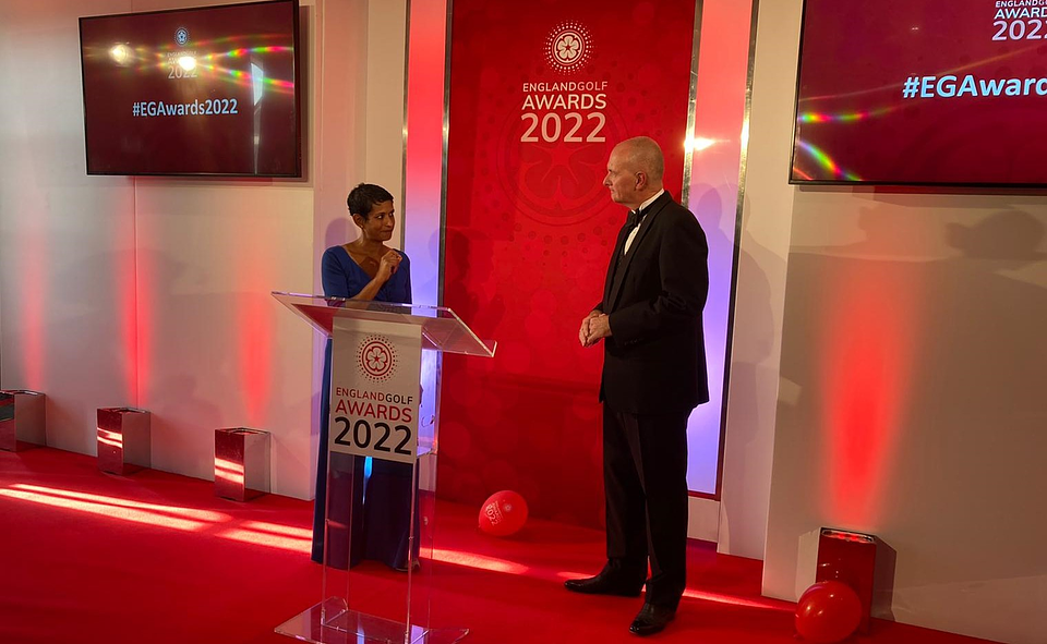 Naga Munchetty and England Golf CEO Jeremy Tomlinson hosted England Golf's virtual awards ceremony for 2022