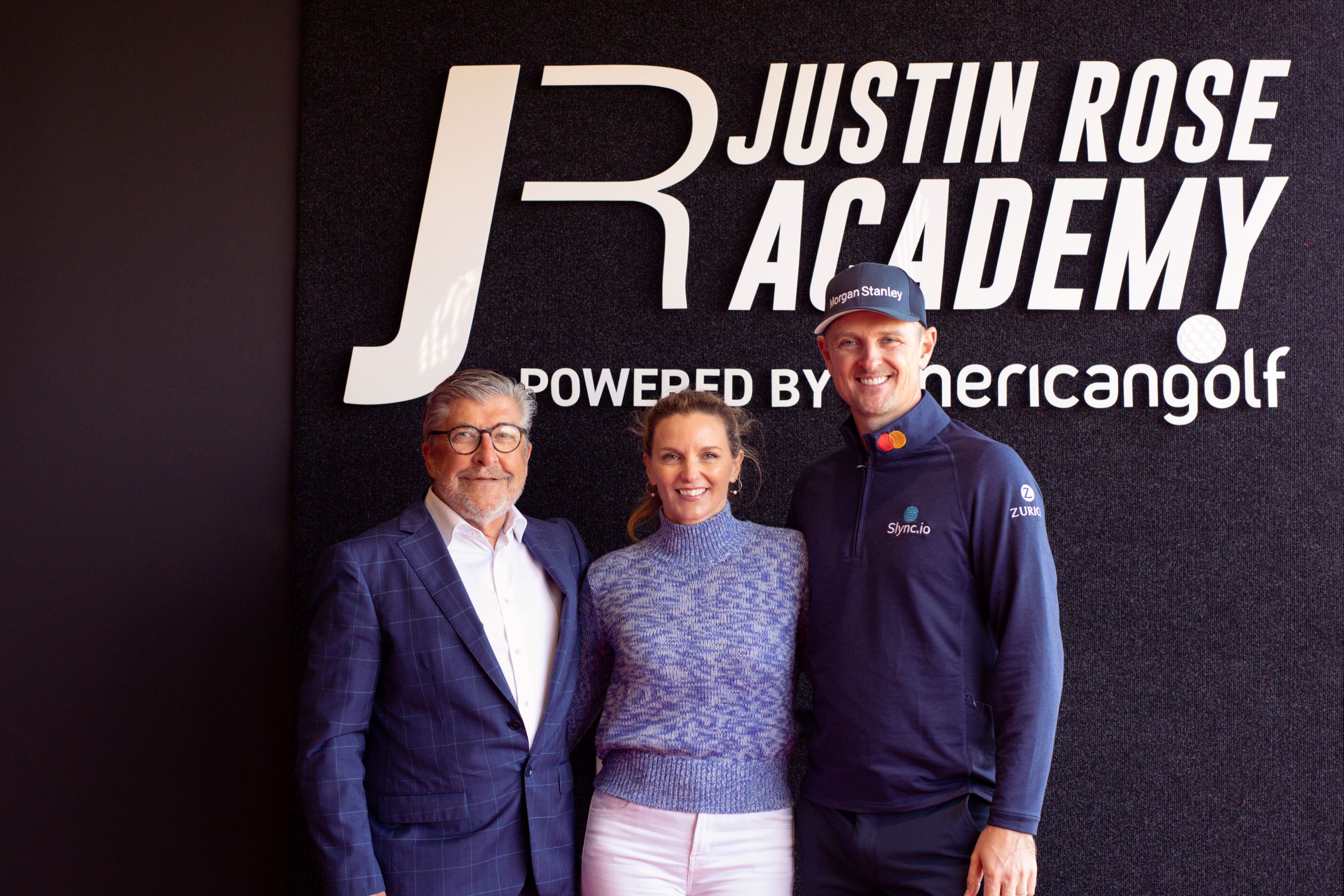 American Golf CEO Gary Favell with Kate and Justin Rose at the launch of the Justin Rose Academy