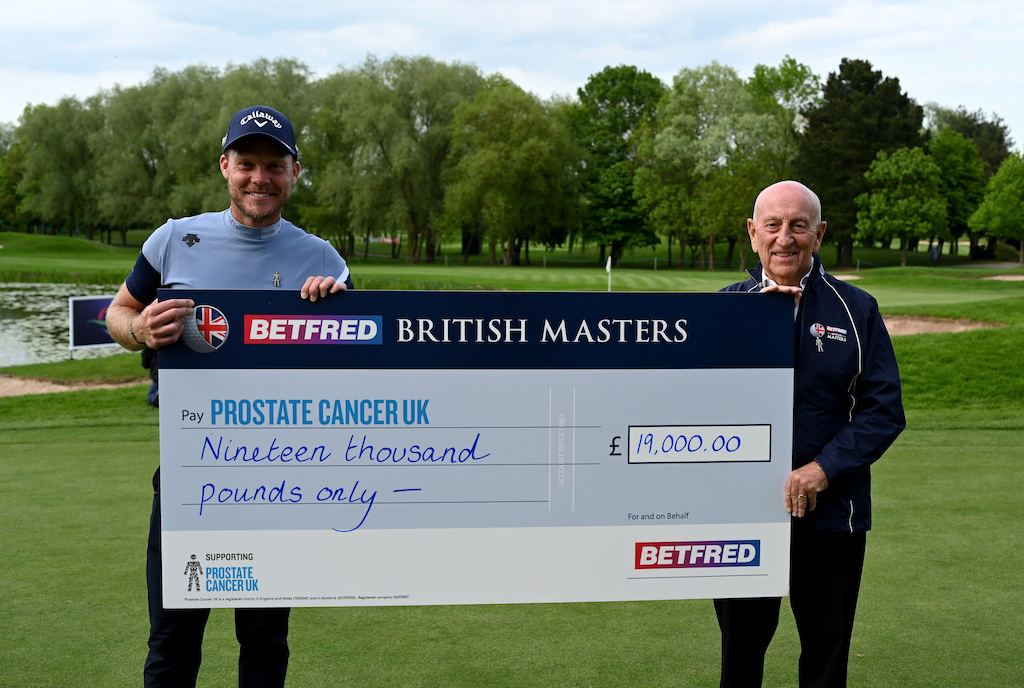 Danny Willett and Fred Done of Betfred after the final round of the Betfred British Masters hosted by Danny Willett at The Belfry on May 08, 2022 in Sutton Coldfield, England. (Photo by Ross Kinnaird/Getty Images)