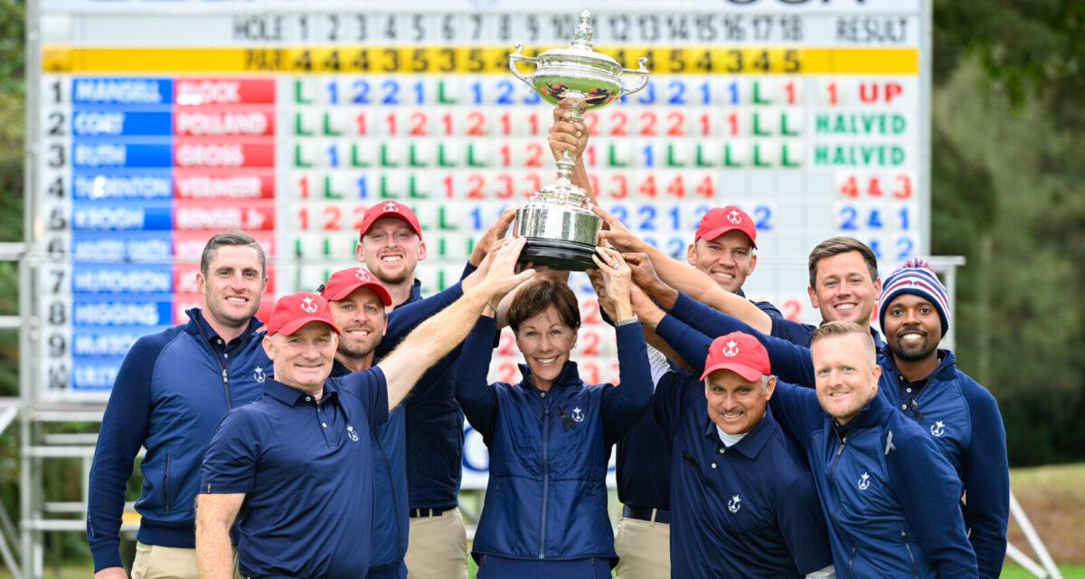The winning USA PGA Cup team celebrate at Foxhills in 2022