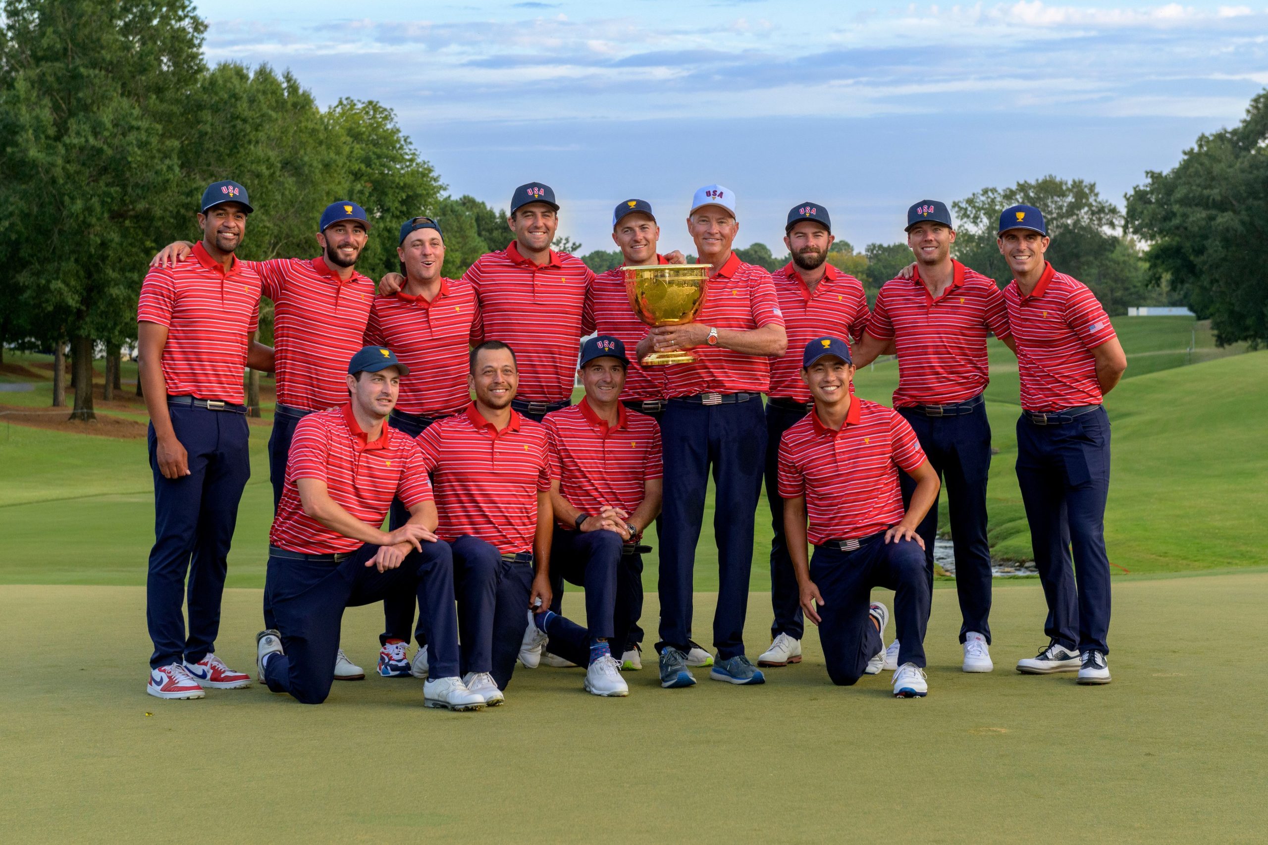 The United States Team won the Presidents Cup Trophy after defeating the International Team 17.5-12.5